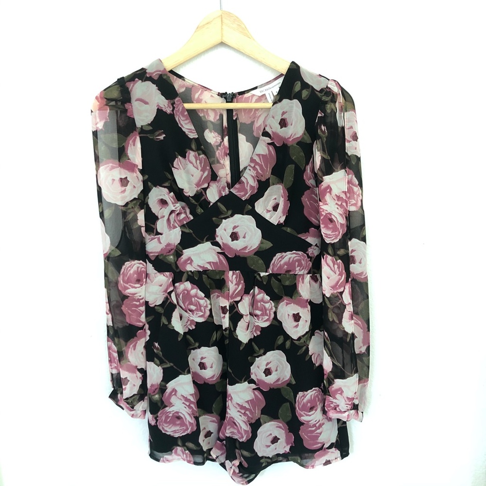 BCBGeneration Floral Slit-Sleeve Romper - … - Picture 2 of 7